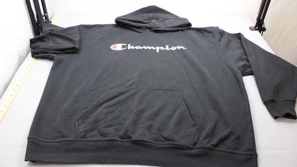 Champion Authentic Athleticwear Mens 2XL Black Script Logo Pullover Hoodie Sweat